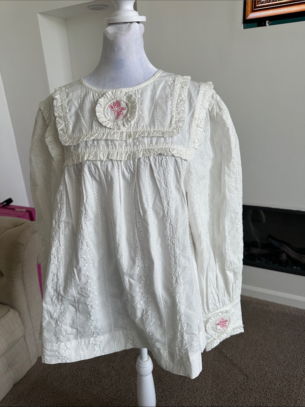 Damson Madder Cream Long-Sleeve Smock Blouse with Pink Floral Detail - Picture 2 of 11